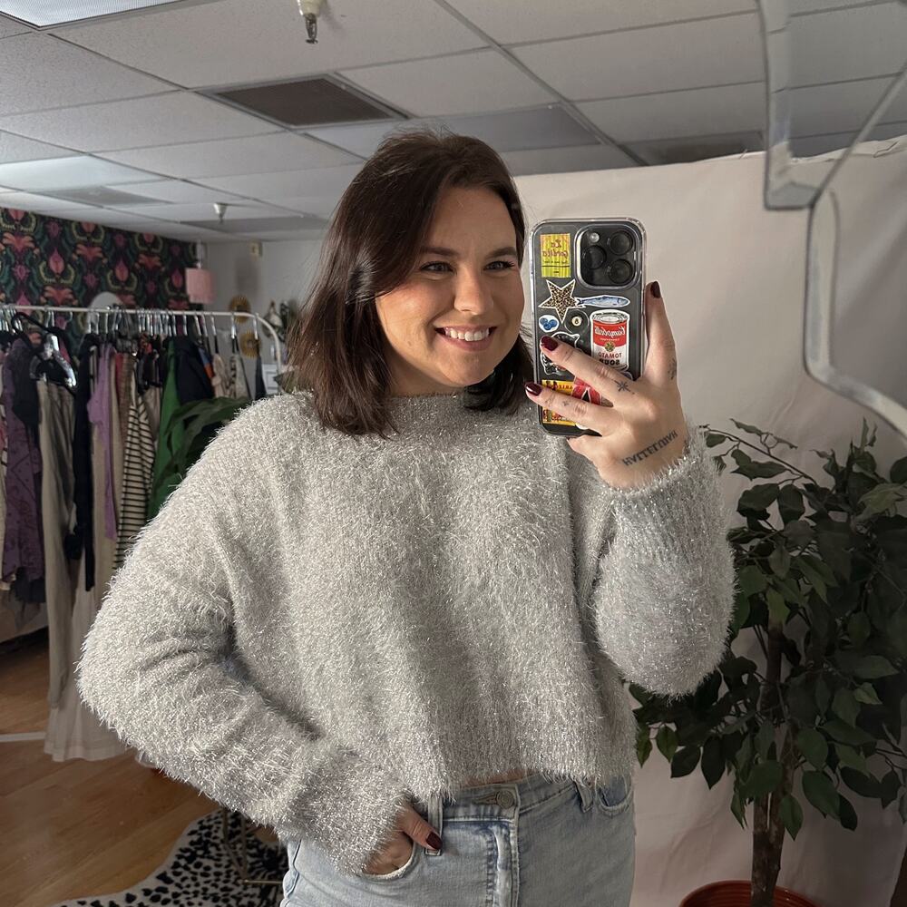 Nwt Urban Outfitters Metallic Eyelash Knit Pullover Sweater Gray Size Medium